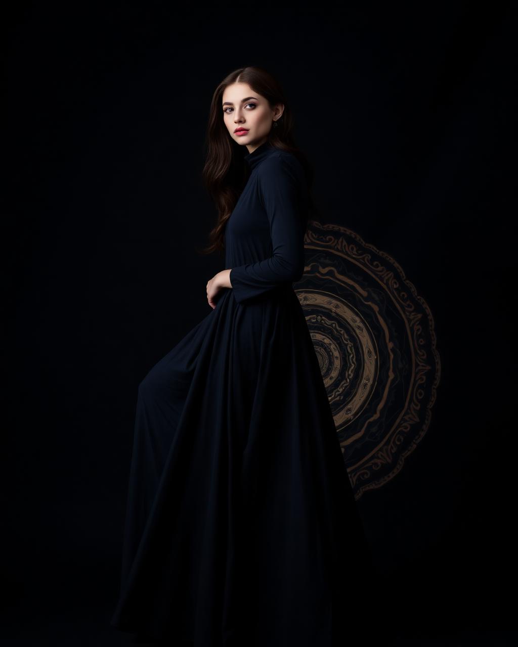 Indigo garment with an abstract portal motif